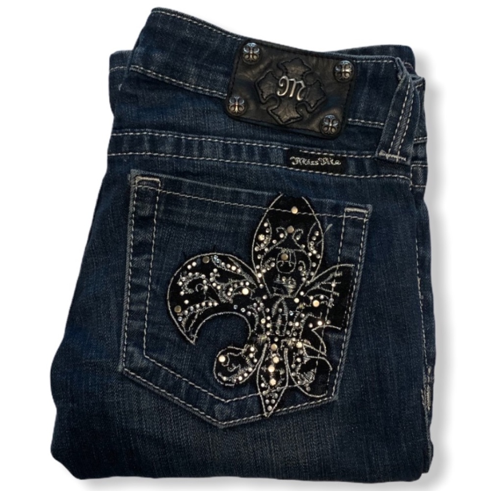 MISS ME Fleur-De-Lis Boot Cut Jeans - Size 29